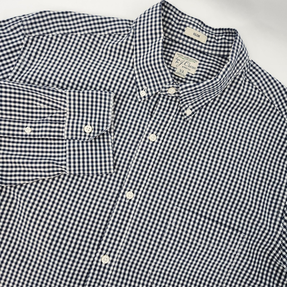J.Crew‎ Navy Gingham Plaid Slim Button Down Shirt Mens XL Classic Preppy Casual